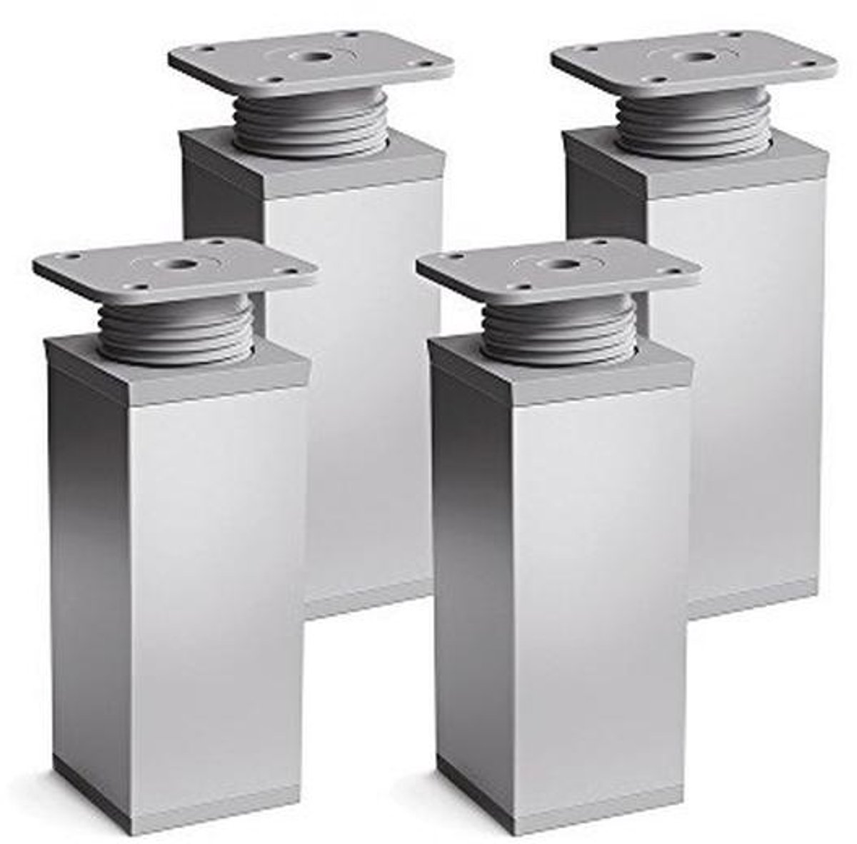 Verstelbare Meubelpoten Aluminium, Set van 4 Stuks, Hoogte 80 mm, Vierkant Profiel voor Meubels en Kasten