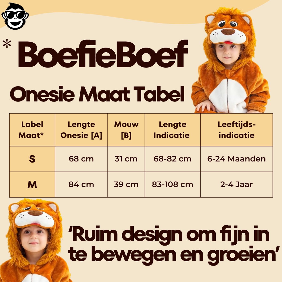 BoefieBoef Wilde Leeuw Dieren Kleuter Onesie Peuter Pyjama Kinderen 2 tot 4 jaar – Verkleedkleding met Luierrits – Carnaval Dierenpak - Kerst en Kraamcadeau - Zacht Flanel - Baby Romper - Boxpak - Jongens - Meisjes - Kruippak - Winterpak — afbeelding 3
