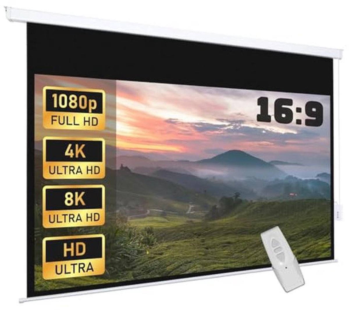 Elektrisch Projectiescherm 100 Inch voor Thuisbioscoop en Zakelijk Gebruik - Automatische Muur- of Plafondbevestiging 16:9