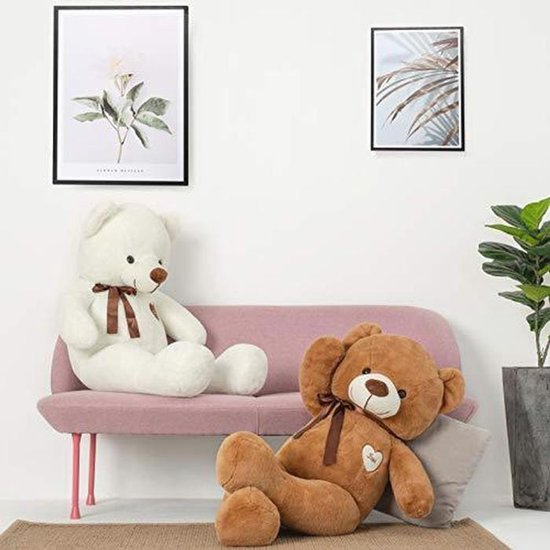 Grote Teddybeer Pluche Knuffeldier met Ribbel (80cm, Bruin) — afbeelding 4
