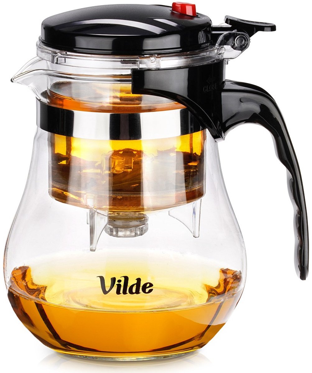 Theepot met Filter met Knop Glas 1,15 l - Koffie- en Thee Pot - Infuser - Theezeef - Filter - Zeef