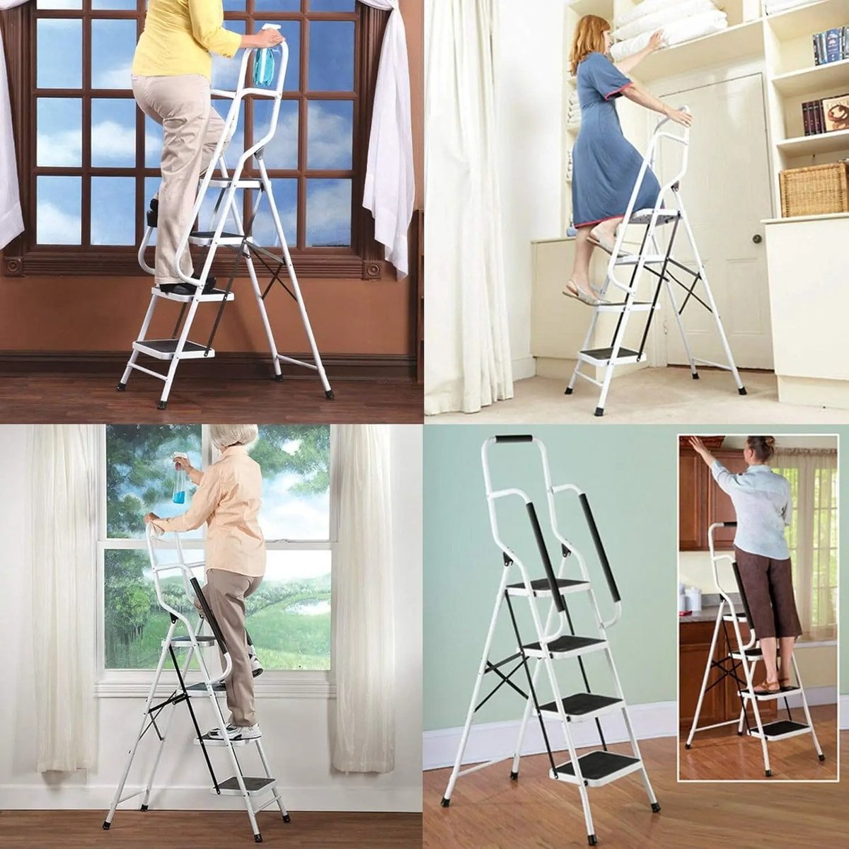 Milova Ladder - Keukentrapje - 4 treden met leuning - Vouwladder - Huishoudtrap - Anti slip – foto 2