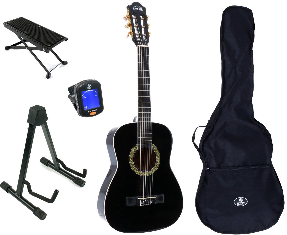 LaPaz 002 BK klassieke gitaar 3/4-formaat zwart + accessoires