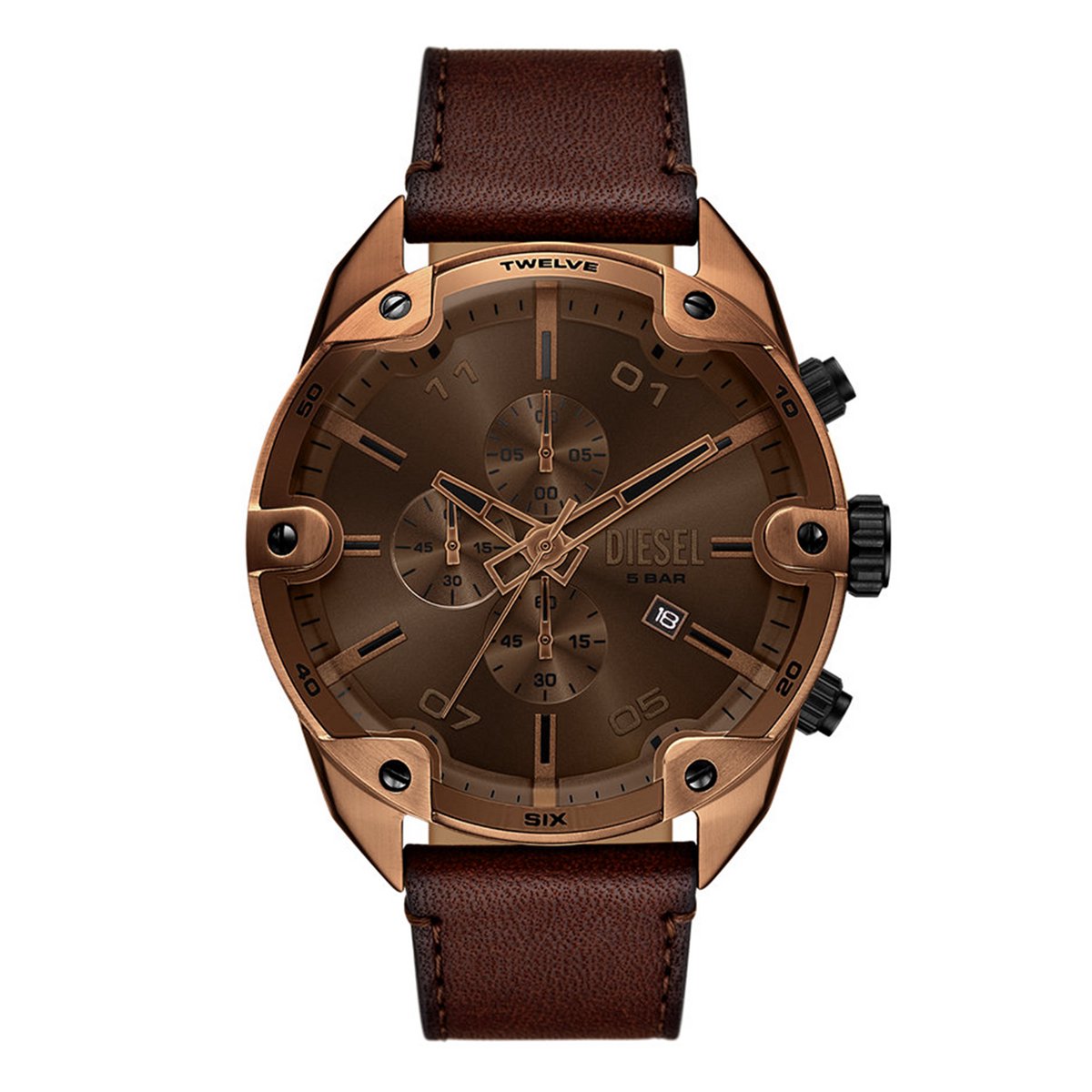 Diesel SPIKED Heren Horloge 49 mm - Bruin