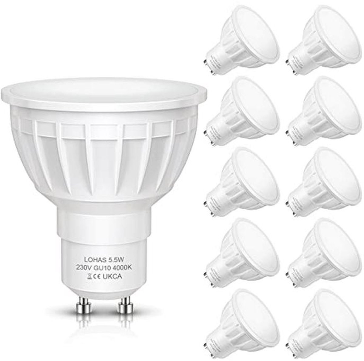 GU10 LED Lamp 5.5W, 4000K Natuurlijke Dag Wit, 500 Lumen, Niet Dimbaar, 10 Stuks