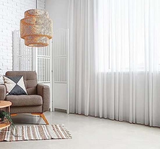 Gordijnen, voile, wit, halftransparant, met plooiband, loodband, voor woonkamer, slaapkamer, kinderkamer, hotelkamer, elegant, modern, luchtig, in verschillende maten, 230 x 300 cm (h x b