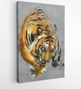 Onlinecanvas - Schilderij - Painting A Tiger On The Wall Art -vertical Vertical - Multicolor - 80 X 60 Cm