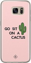 Samsung S7 hoesje siliconen - Go sit on a cactus | Samsung Galaxy S7 case | Roze | TPU backcover transparant