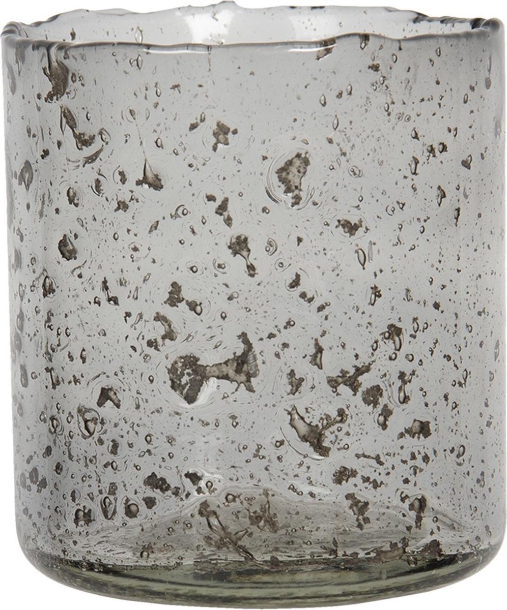 Clayre & Eef Theelichthouder Ø 10x12 cm Grijs Glas