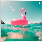 Tuinposter – Roze Flamingoband  - 50x50cm Foto op Tuinposter  (wanddecoratie voor buiten en binnen)