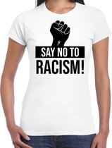 Say no to racism protest t-shirt wit voor dames - staken / betoging / demonstratie shirt - anti racisme / discriminatie XL