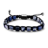 Kaliber 7KB-0136 Armband - Heren - Vierkanten Kralen - Geknoopt - Sodaliet - 6,6 mm - 17 + 6 cm - Staal Verstelslot - Blauw