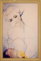 JUNIQE - Poster met houten lijst Aquarel mode-illustratie -13x18 /Geel