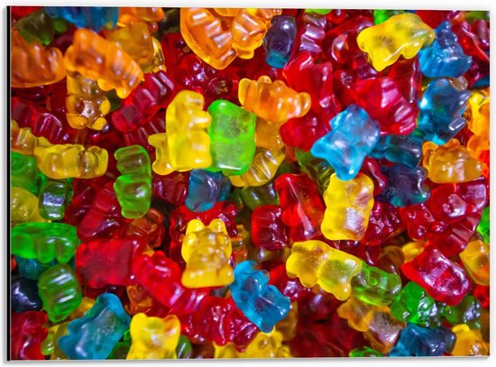 Dibond - Gekleurde Gummybeertjes - 40x30cm Foto op Aluminium (Wanddecoratie van metaal)