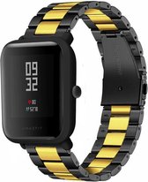 Stalen Smartwatch bandje - Geschikt voor  Xiaomi Amazfit Bip stalen band - zwart/goud - Horlogeband / Polsband / Armband