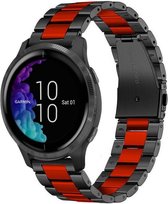 Stalen Smartwatch bandje - Geschikt voor  Garmin Venu stalen band - zwart/rood - Horlogeband / Polsband / Armband