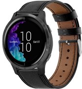 Leer Smartwatch bandje - Geschikt voor  Garmin Venu bandje leer - strak-zwart - Horlogeband / Polsband / Armband