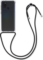 kwmobile telefoonhoesje compatibel met Samsung Galaxy A21s - Hoesje met koord - Back cover in zwart / transparant