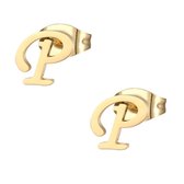 Aramat jewels ® - Oorbellen letter p zweerknopjes goudkleurig chirurgisch staal 10mm