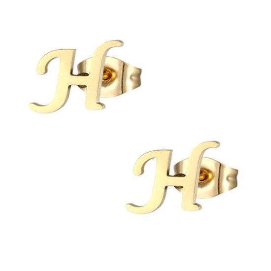 Aramat jewels ® - Oorbellen letter h zweerknopjes goudkleurig chirurgisch staal 9mm