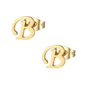 Aramat jewels ® - Oorbellen letter b zweerknopjes goudkleurig chirurgisch staal 9mm