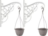 2x Kunststof Splofy hangende bloempotten/plantenpotten grijs 4,8 liter met sierlijke ophanghaak - 27 cm - Hangpotten