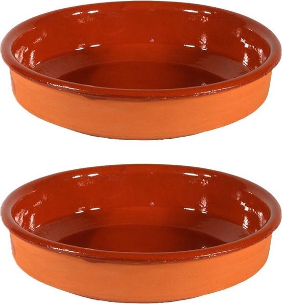 2x Tapas schalen bruin/ terracotta 26 cm - Tapas serveerschalen/borden/ovenschalen - Merkloos