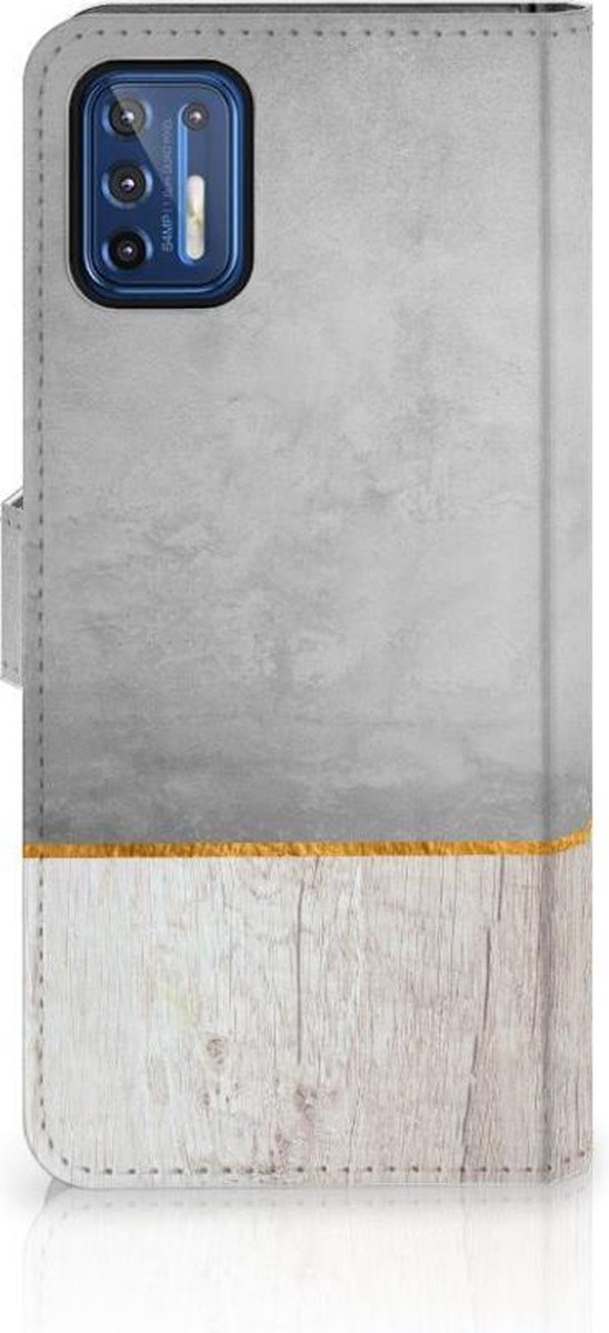 Boekhoesje voor Motorola Moto G9 Plus Book Style Case Wood Concrete