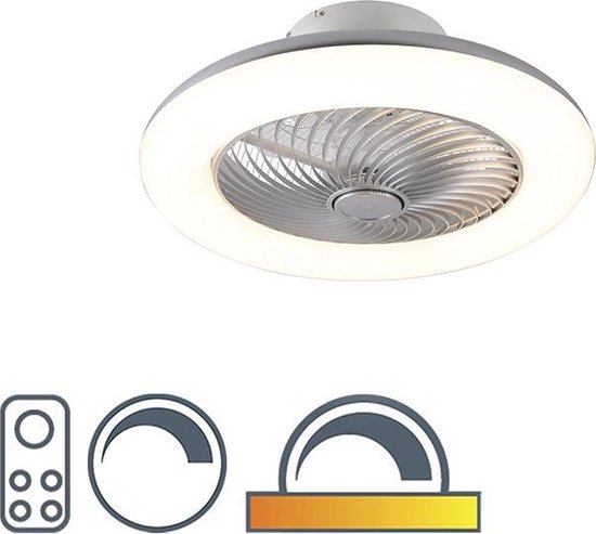 QAZQA clima - Design LED Dimbare Plafondventilator met lamp met Dimmer - 1 lichts - Ø 550 mm - Zilver - Woonkamer | Slaapkamer | Keuken