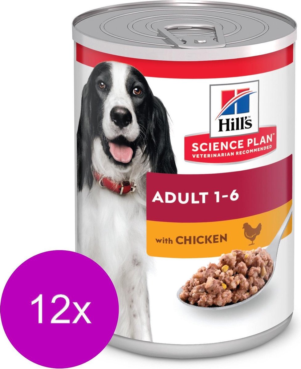 Hill'S Science Plan Canine Hondenvoer Blik Adult - Kip - 370 gr - 12 stuks