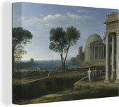 Canvas Schilderij Landschap met Aeneas in Delos - schilderij van Claude Lorrain - 120x90 cm - Wanddecoratie