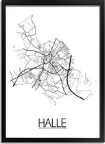 Halle België Plattegrond poster A4 + fotolijst zwart (21x29,7cm) - DesignClaud