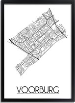 Voorburg Plattegrond poster A2 + fotolijst zwart (42x59,4cm) - DesignClaud