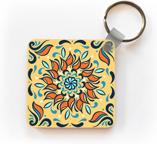 Porte-clés Motif carré 1: 1 - Motif carré d'un tournesol orange sur fond orange clair Porte-clés plastique - Porte-clés carré avec photo