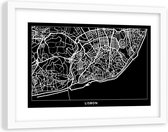 Foto in frame , Plattegrond Lissabon , 120x80cm , Zwart wit , wanddecoratie