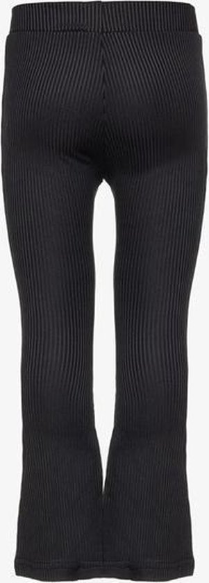 Zwarte flared ribbroek voor meisjes, gezien vanaf de achterkant.