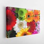 Onlinecanvas - Schilderij - Colorful Spring Bouquet With Many Different Flowers Art Horizontal Horizontal - Multicolor - 75 X 115 Cm