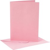 Kaarten en enveloppen, afmeting kaart 12,7x17,8 cm, afmeting envelop 13,3x18,5 cm, 220 gr, roze, 4 set/ 1 doos