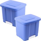 2x stuks dubbele afvalemmer/vuilnisemmer 35 liter met deksel en pedaal - Lichtblauw- vuilnisbakken/prullenbakken - Kantoor/keuken