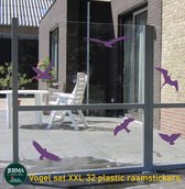 Vogel raamstickers XXL set van 31 vogels paars.