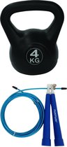 Tunturi - Fitness Set - Springtouw Blauw - Kettlebell 4 kg