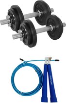 Tunturi - Fitness Set - Halterset 20 kg incl 2 Dumbbellstangen  - Springtouw Blauw