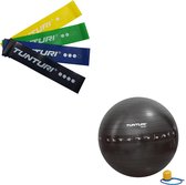 Tunturi - Fitness Set - Weerstandsbanden 4 stuks - Gymball Zwart met Anti Burst 55 cm