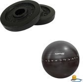 Tunturi - Fitness Set - Halterschijven 2 x 1,25 kg - Gymball Zwart met Anti Burst 55 cm