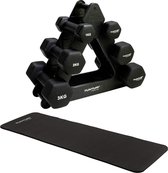 Tunturi - Fitness Set - Dumbbell Opbergrek incl 2x 1 t/m 3 dumbbells  - Fitnessmat 180 x 60 x 1,5 cm