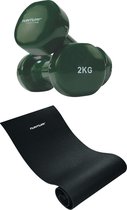 Tunturi - Fitness Set - Vinyl Dumbbell 2 x 2 kg - Fitnessmat 160 x 60 x 0,7 cm
