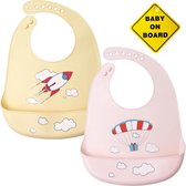 Flouer Siliconen Slabbetje Baby - 2 Stuks - Inclusief Baby on Board Sticker - Khaki en Roze