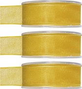 3x Hobby/decoratie gele organza sierlinten 2,5 cm/25 mm x 20 meter - Cadeaulint organzalint/ribbon - Striklint linten geel