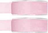 2x Hobby/decoratie roze organza sierlinten 2,5 cm/25 mm x 20 meter - Cadeaulint organzalint/ribbon - Striklint linten roze