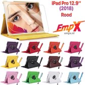 EmpX.nl Apple iPad Pro 12.9'' (2018) 360° Draaibaar tablethoes met Stylus Pen en Screen protector Rood Kunstleer | 360° Draaibaar Cover | Easy-click beschermhoes met gekleurde stylus pen en S